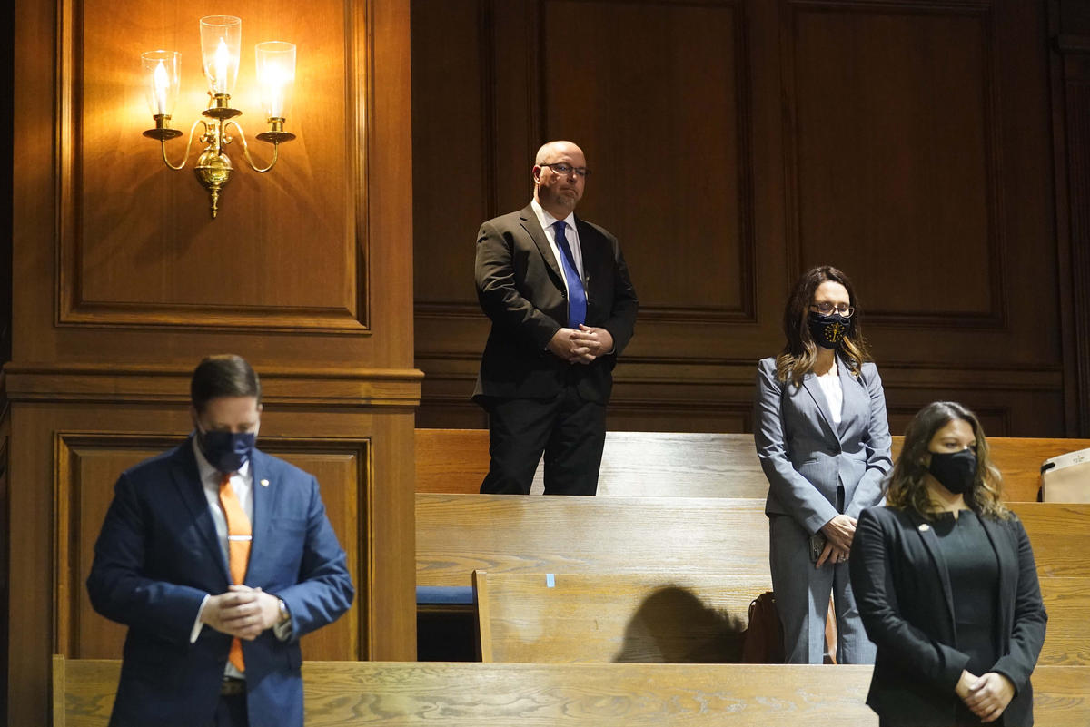 Rep. Curt Nisly (R-Milford), top row, was one of only two House lawmakers who refused to wear a mask during the floor session Tuesday, Nov. 17, 2020.