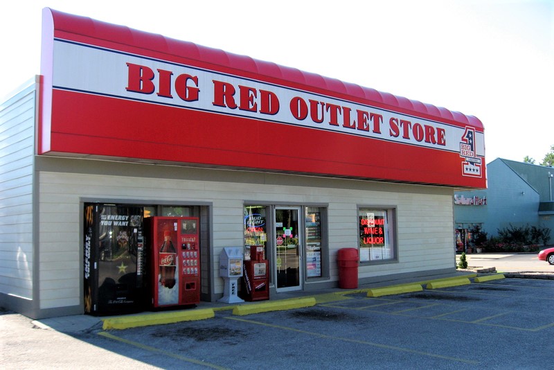 The exterior of a Big Red Liquors store in Bloomington.