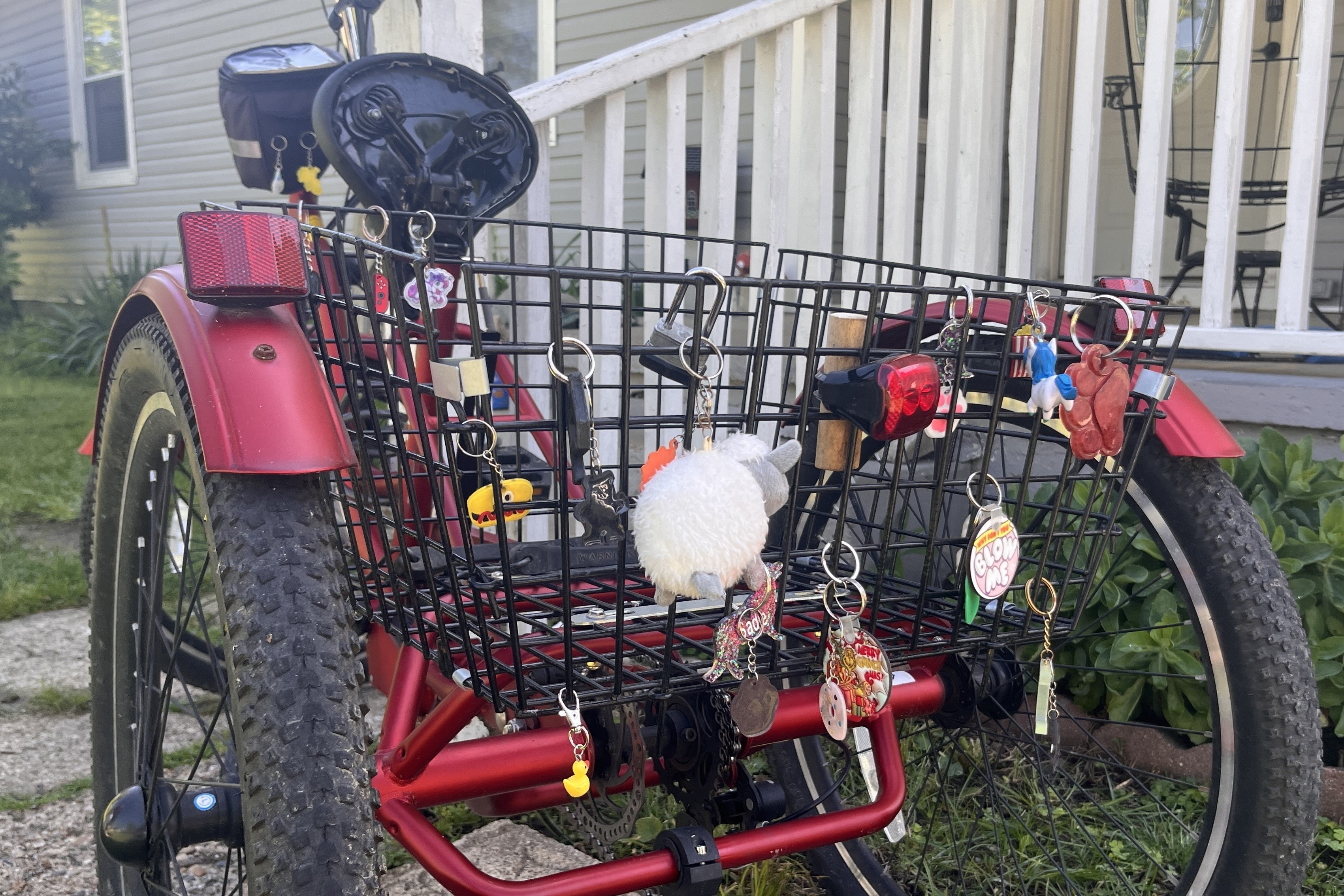 While biking around town, people will add keychains to Scroggin’s bike.