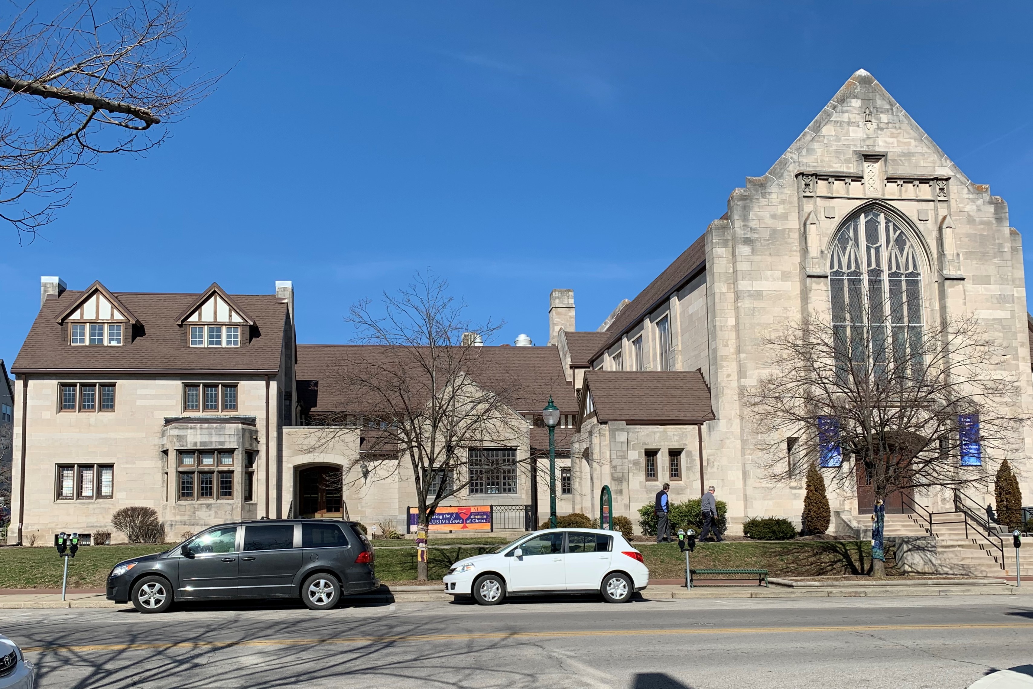 Bloomington's First Christian Church from the front.