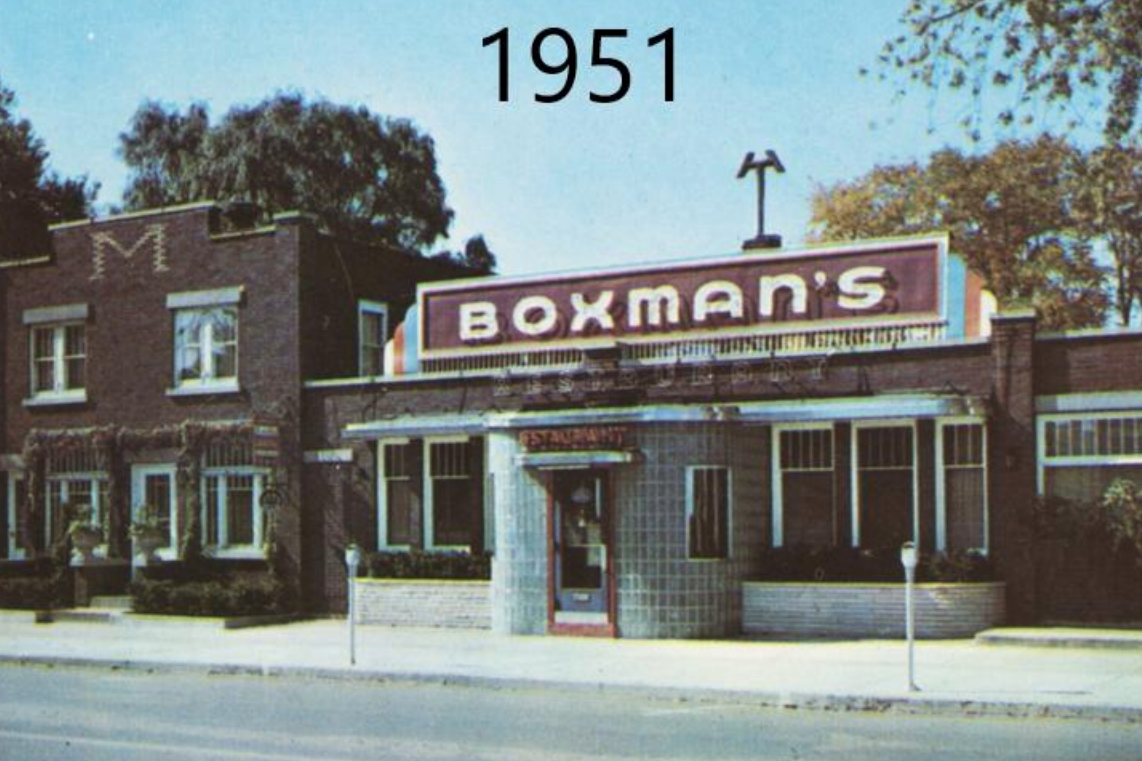 A photo of Boxman's Restaurant storefront in 1951.