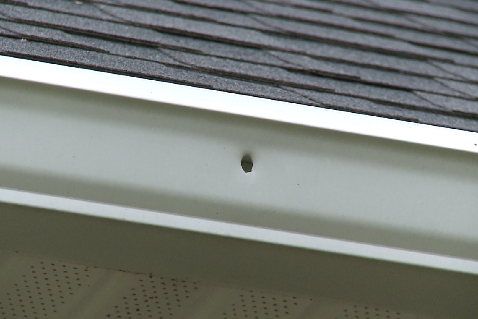 A bullet hole in the side of a house in Owen County.