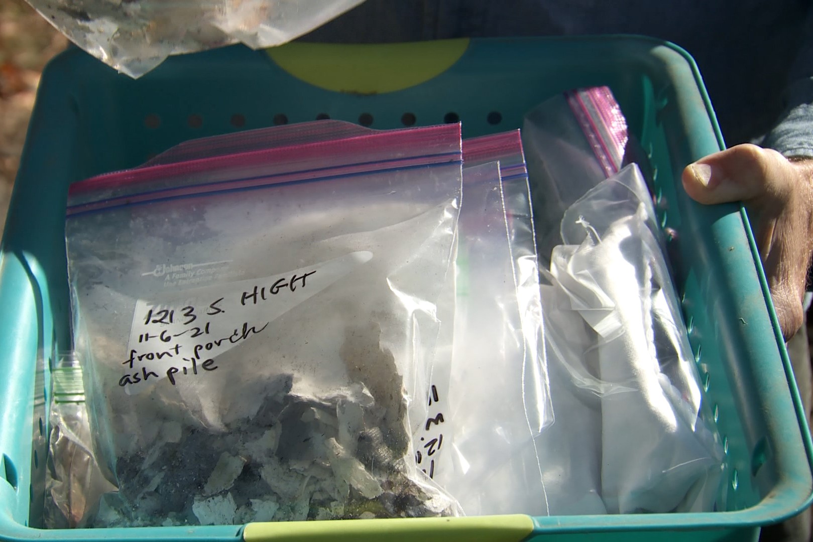 Paint flakes collected from a controlled burn of a house on South High Street 