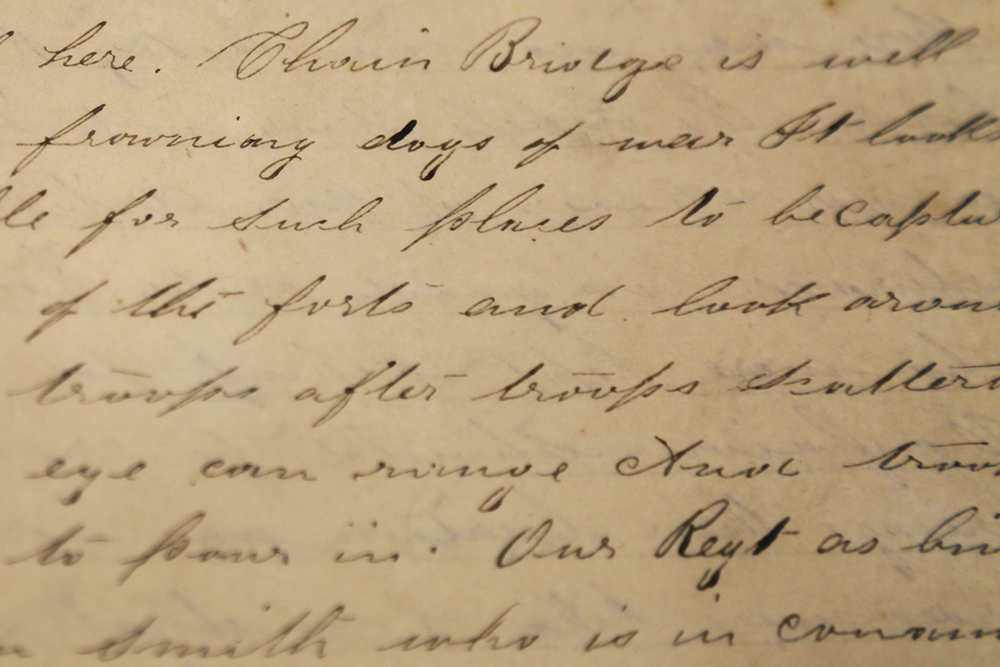 Civil war diary close up of handwriting on page