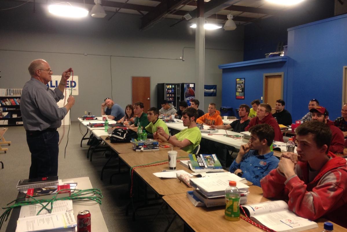 Apprentices taking a class with the Central Indiana Independent Electrical Contractors.