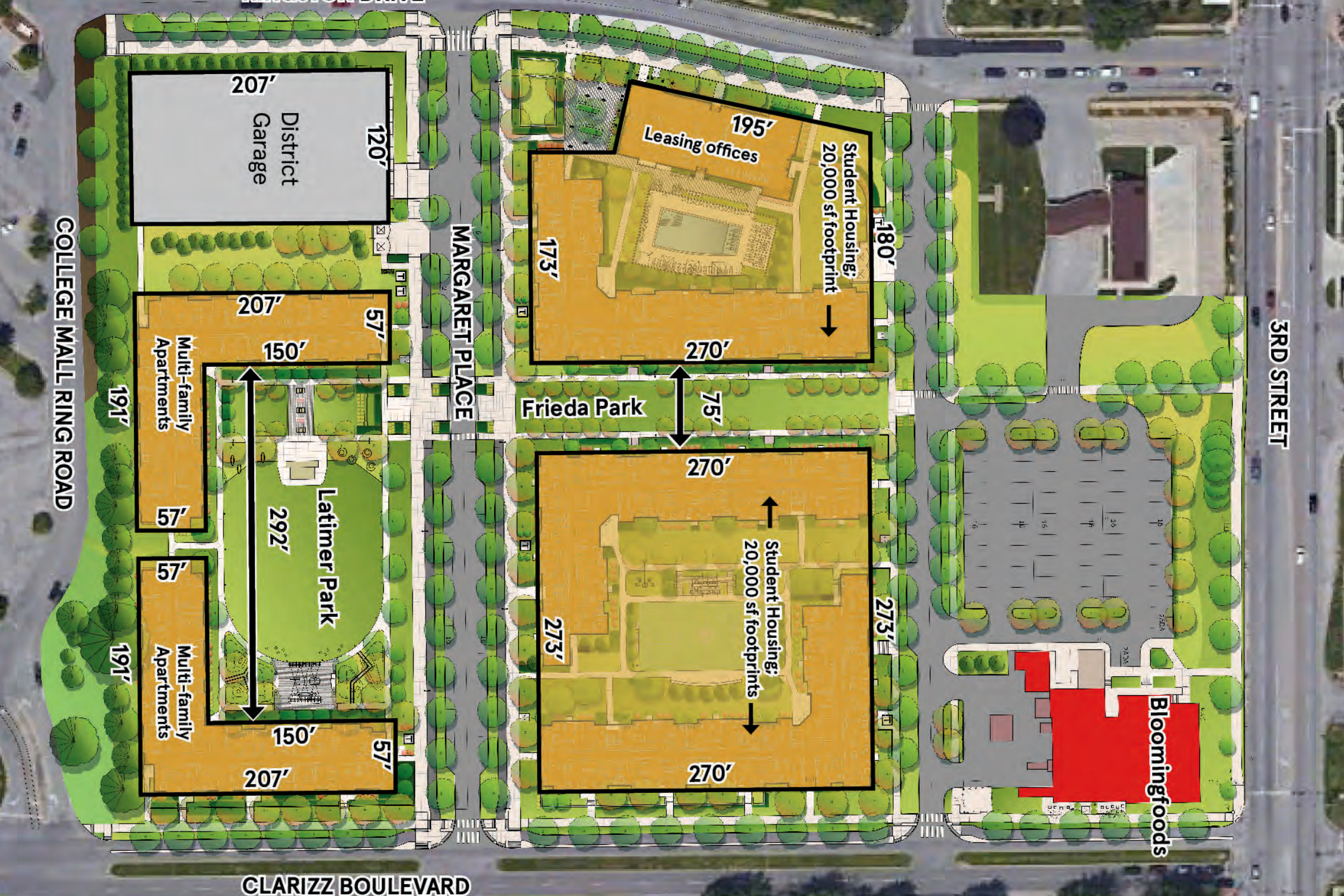 A rendering of the new housing development at the former K-Mart site in Bloomington.