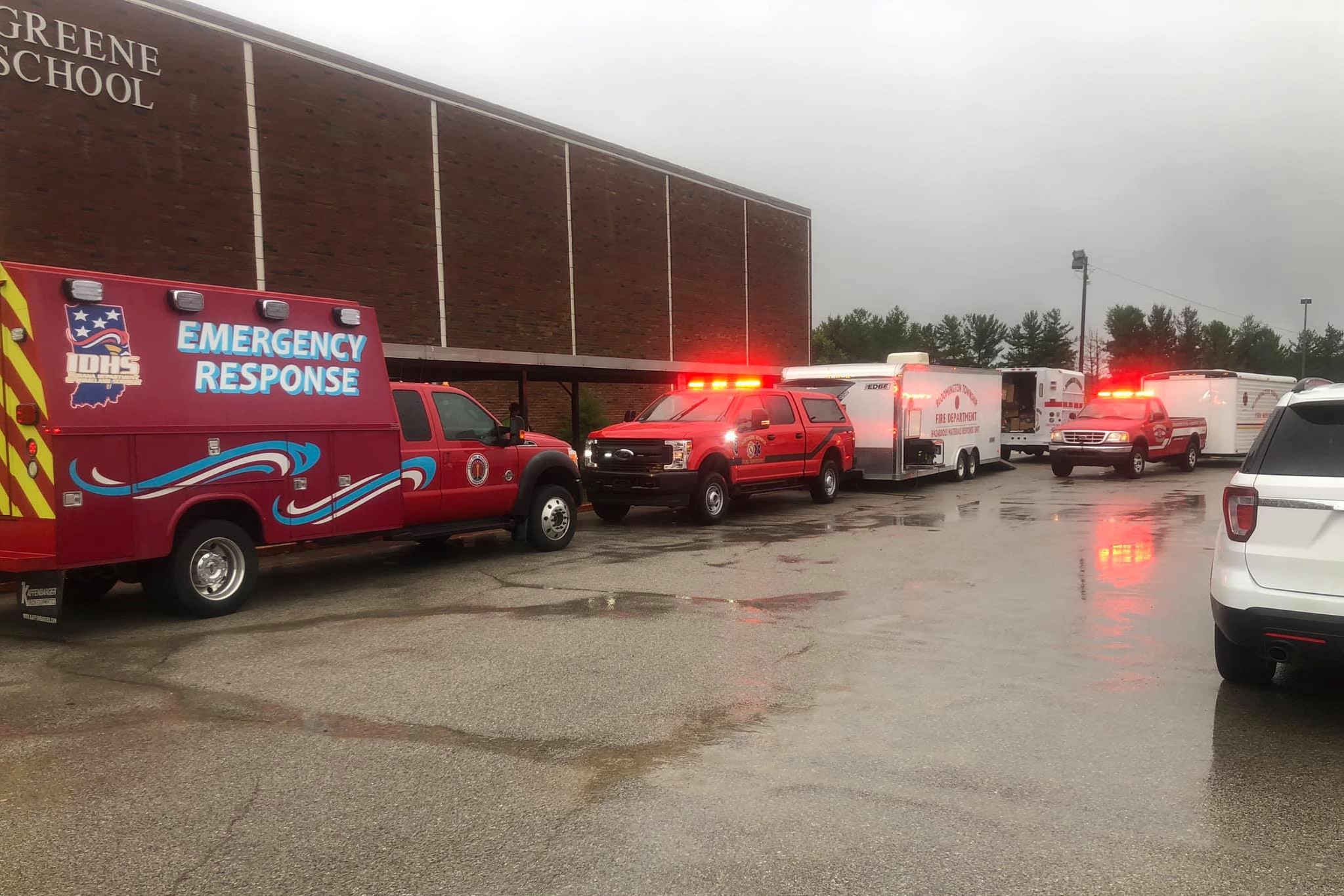 Emergency vehicales respond to a hazardous material incident at Eastern Greene Middle School Aug. 22, 2019.