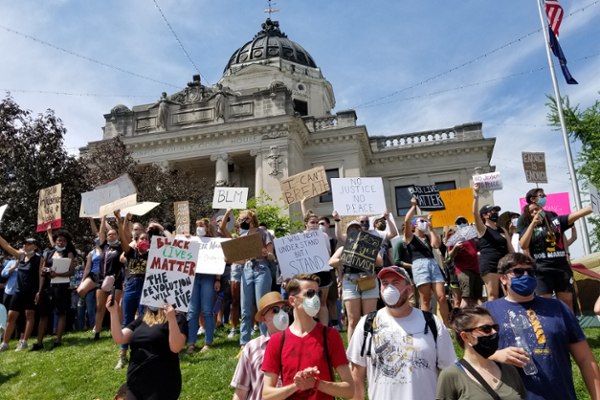 Protesters gather outside the Monroe County Courthouse at the June 5 "Enough is Enough" Protest.