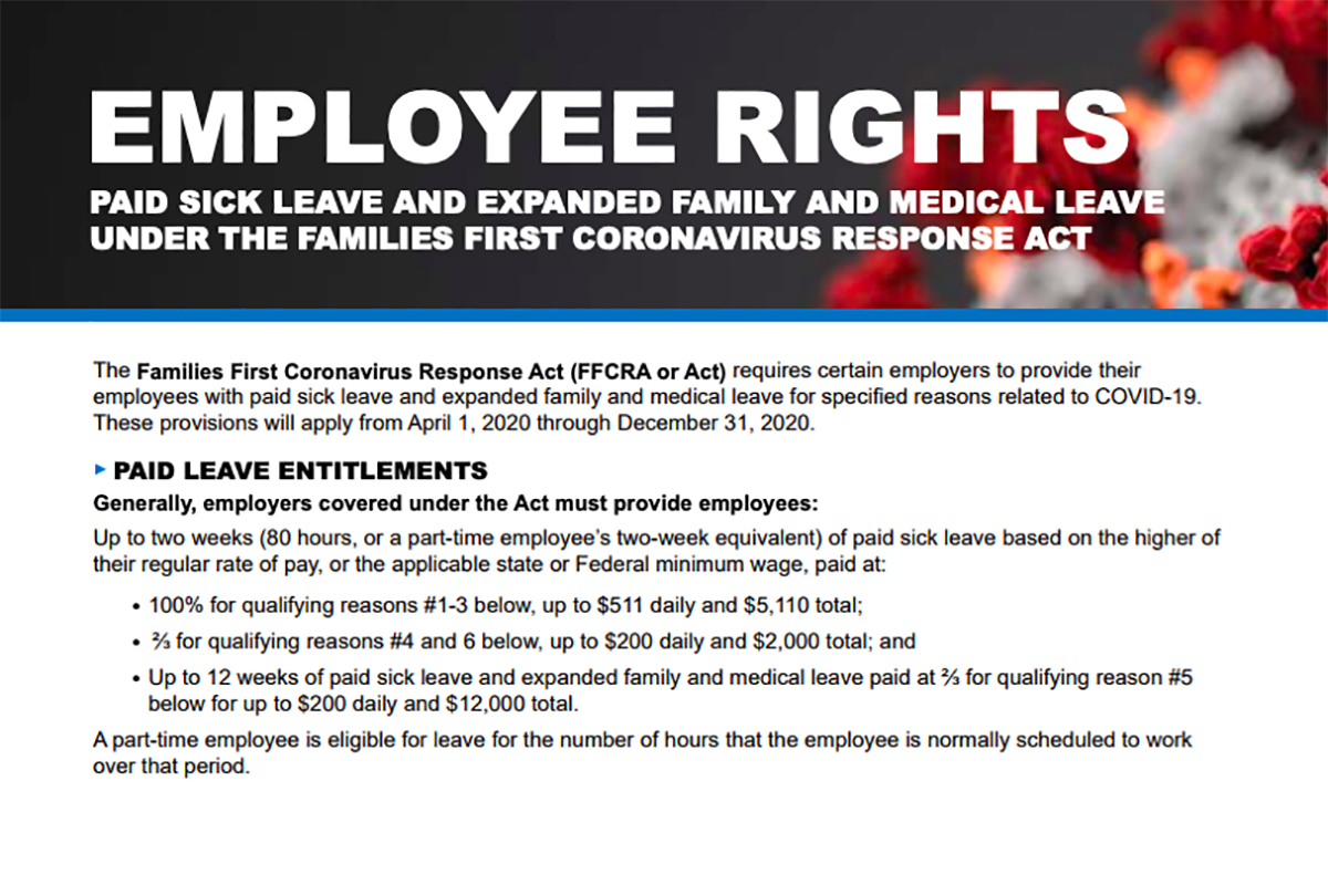 A guidance poster issued by the Department of Labor for employers to follow new paid leave rules.