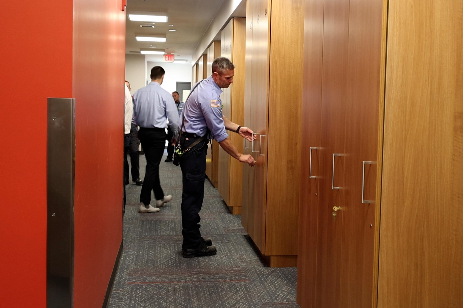 The renovated Fire Station 1 has individual lockers for fire fighters.