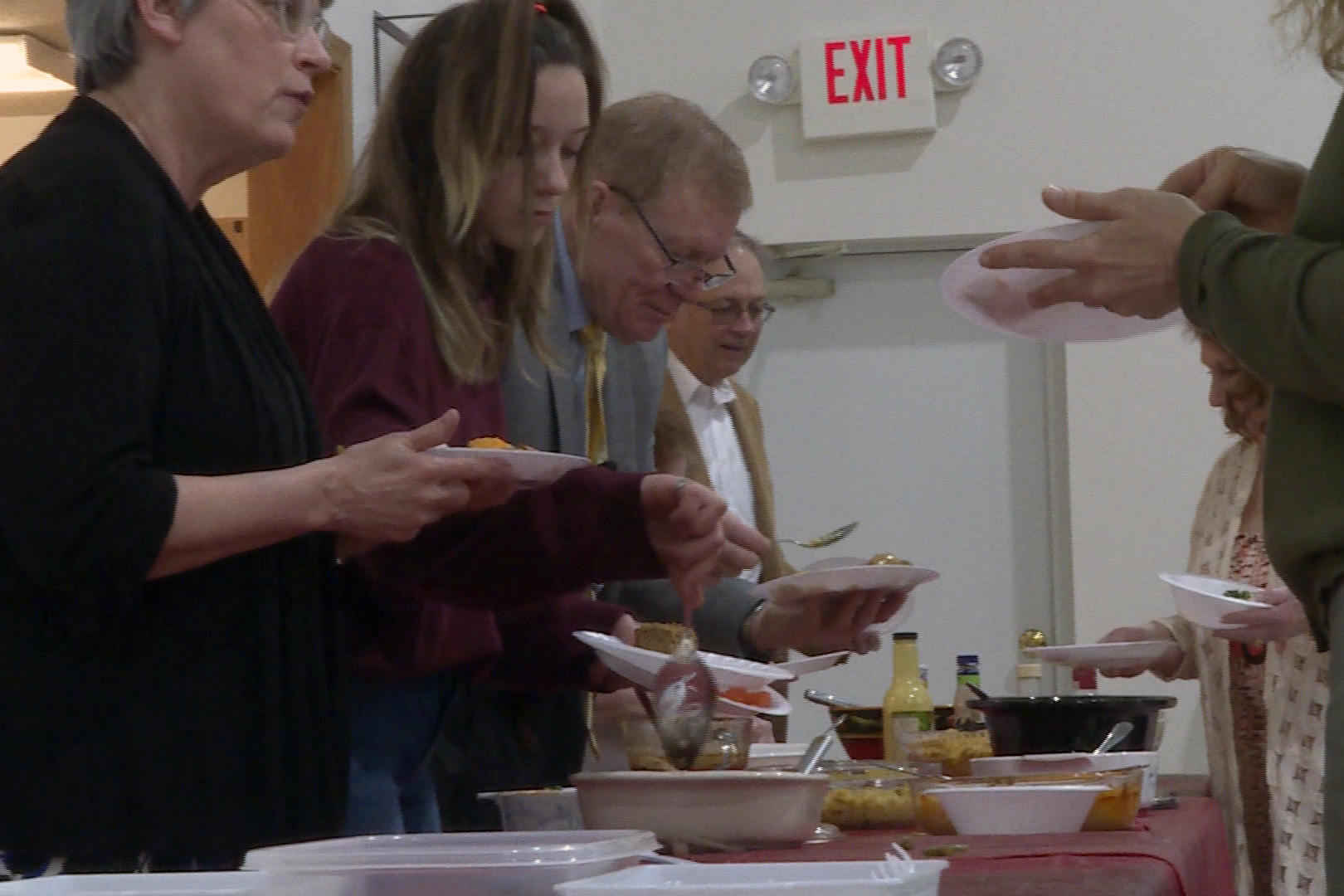 people in food line