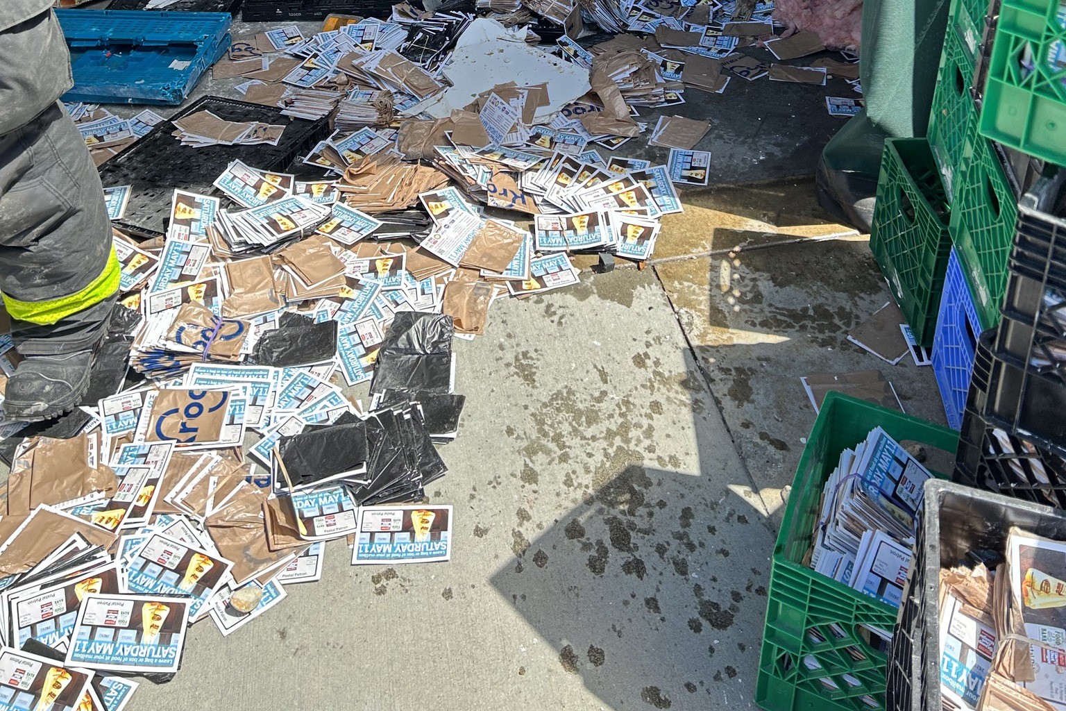 damaged postcards from truck crashed into Hoosier Hills Food Bank 4/21/24