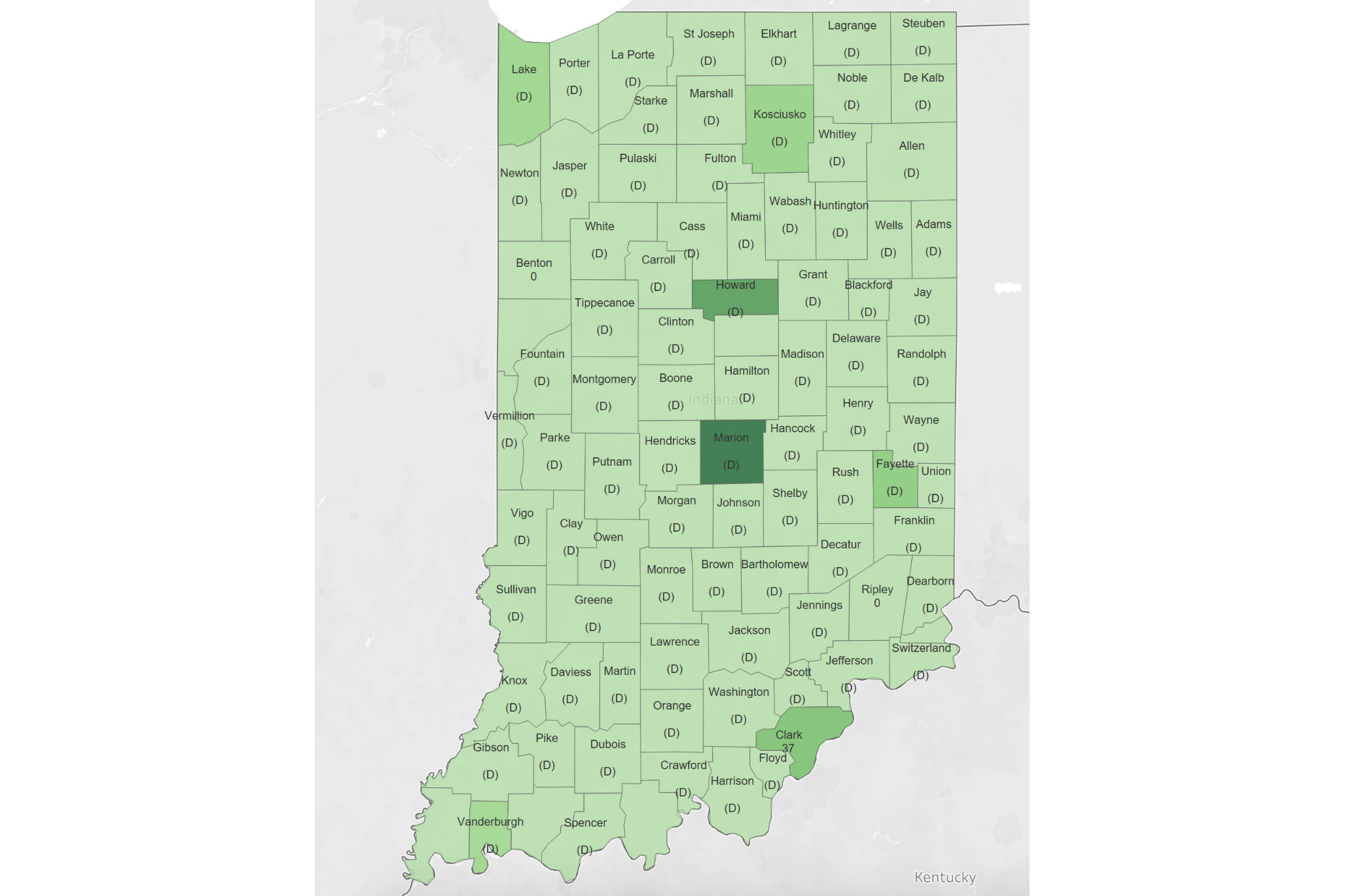 A data visualization shows the number of unemployment insurance initial claims by county.