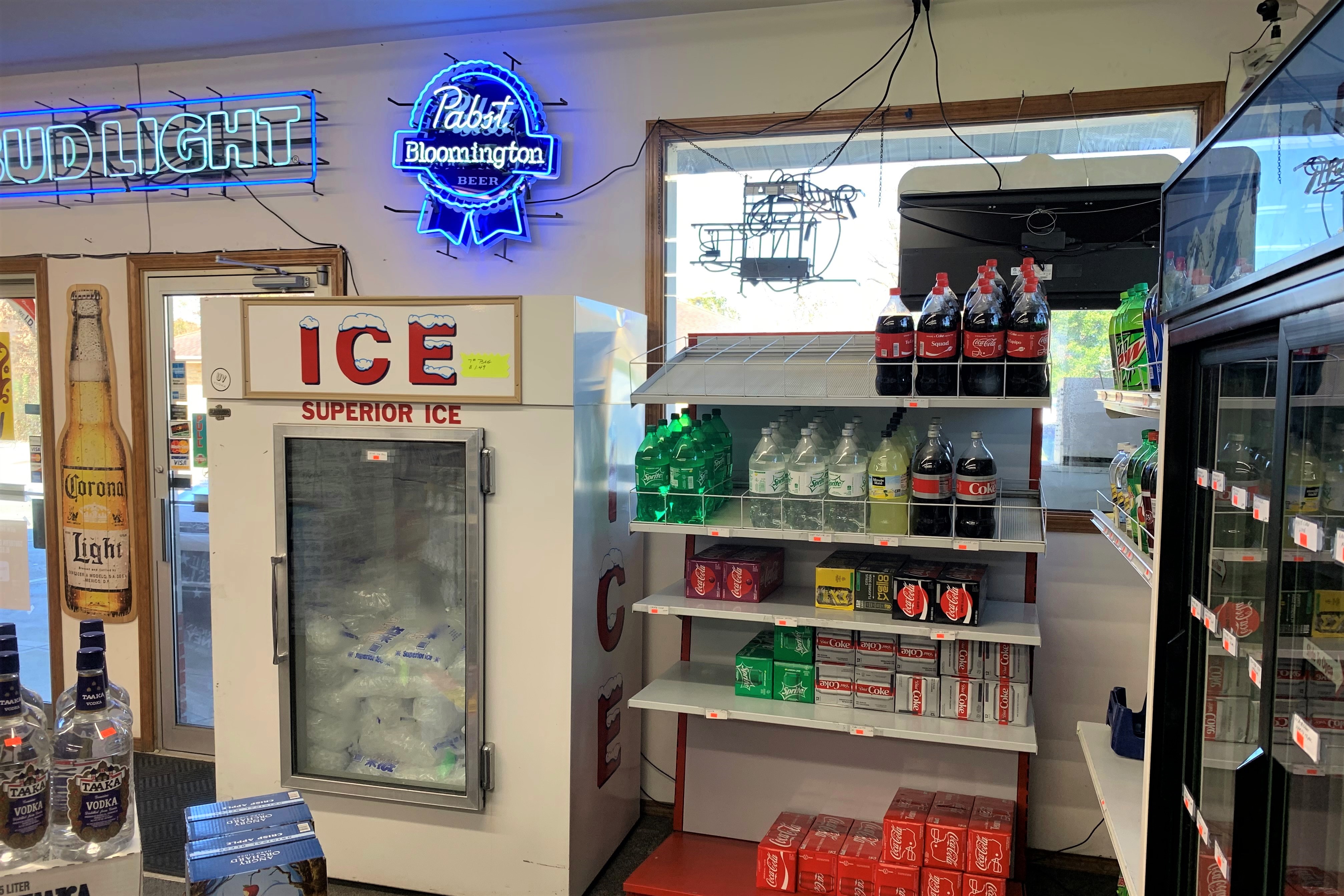 Warm water next to an ice box at The Beverage Shop in Ellettsville, Ind.