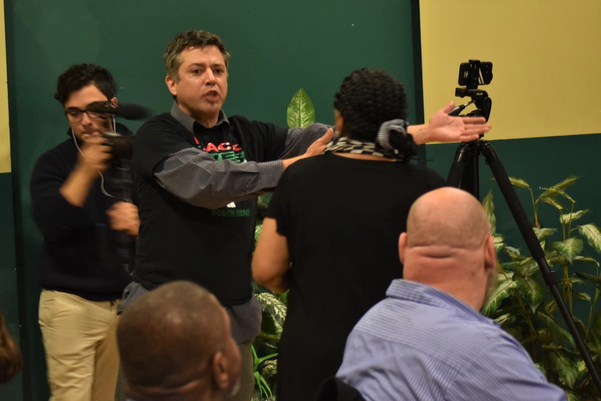 Igor Rodriguez, a protester, disrupted an event for African American community leaders to show support for Mayor Pete Buttigieg.