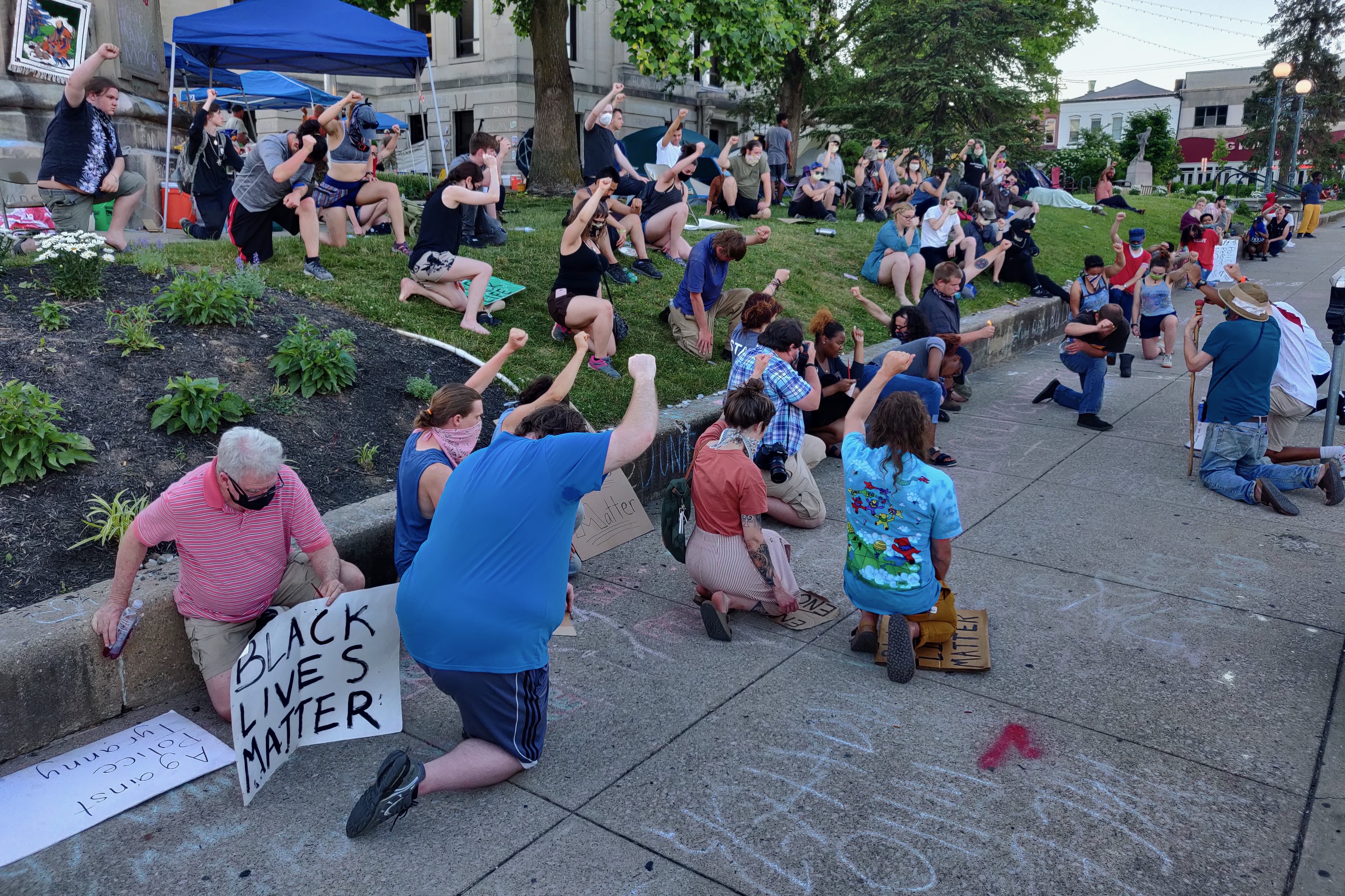 Protesters in courthouse square