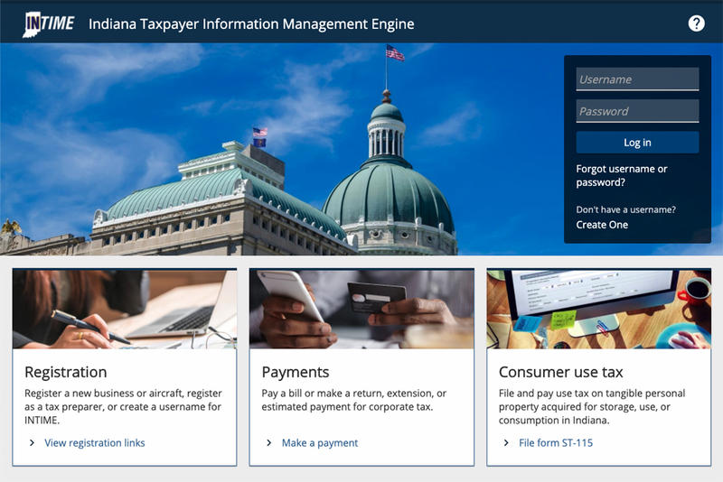 A screenshot of the Indiana Department of Revenue's website.