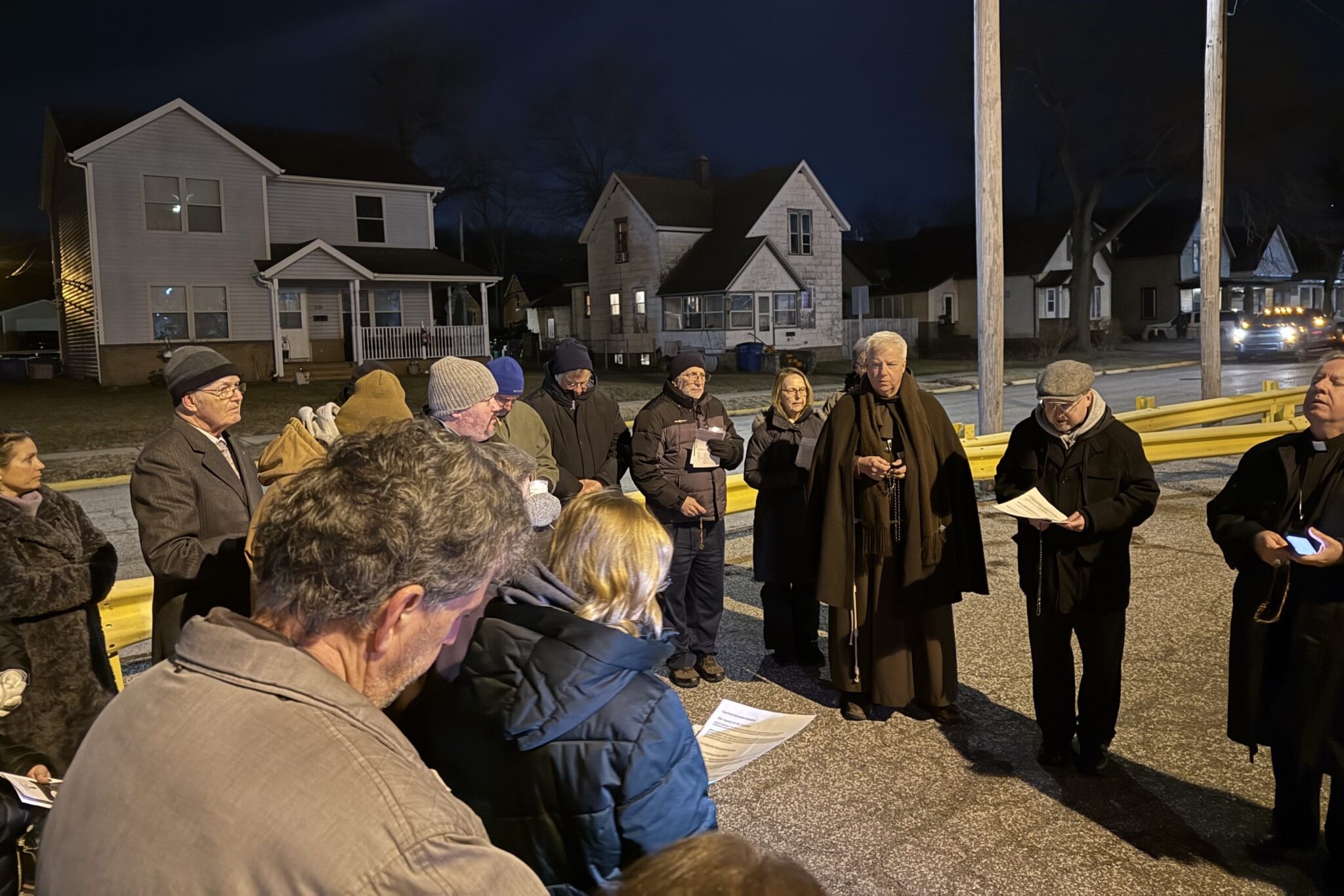 A group organized by the Catholic Diocese of Gary gathered outside the Indiana State Prison praying