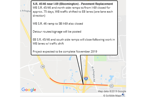 Map of S.R. 45/46 and I-69 construction