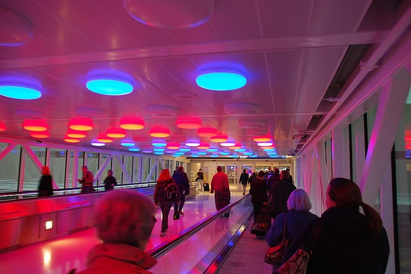 Lighted pedestrian walkway at Indianapolis International Airport