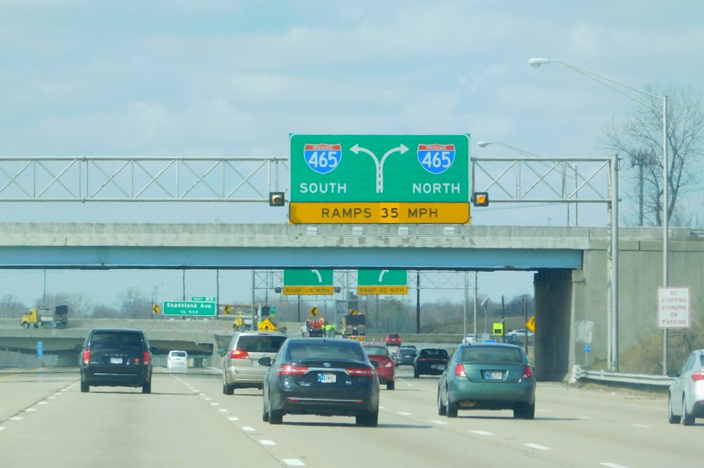 Signs for I-465 North and South in Indianapolis.