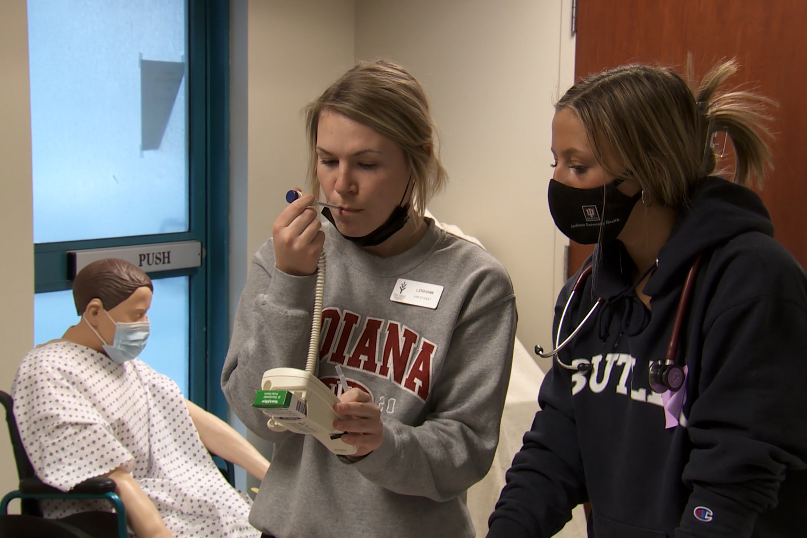 Nursing students at Ivy Tech practice nursing techniques.