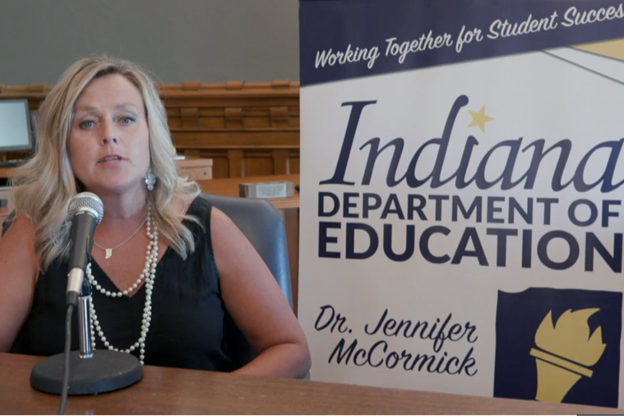 Jennifer McCormick addresses questions from the media during a virtual press conference on Thursday.