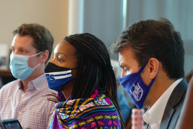 Democratic gubernatorial candidate Dr. Woody Myers wears a face mask during a Black Lives Matter event.