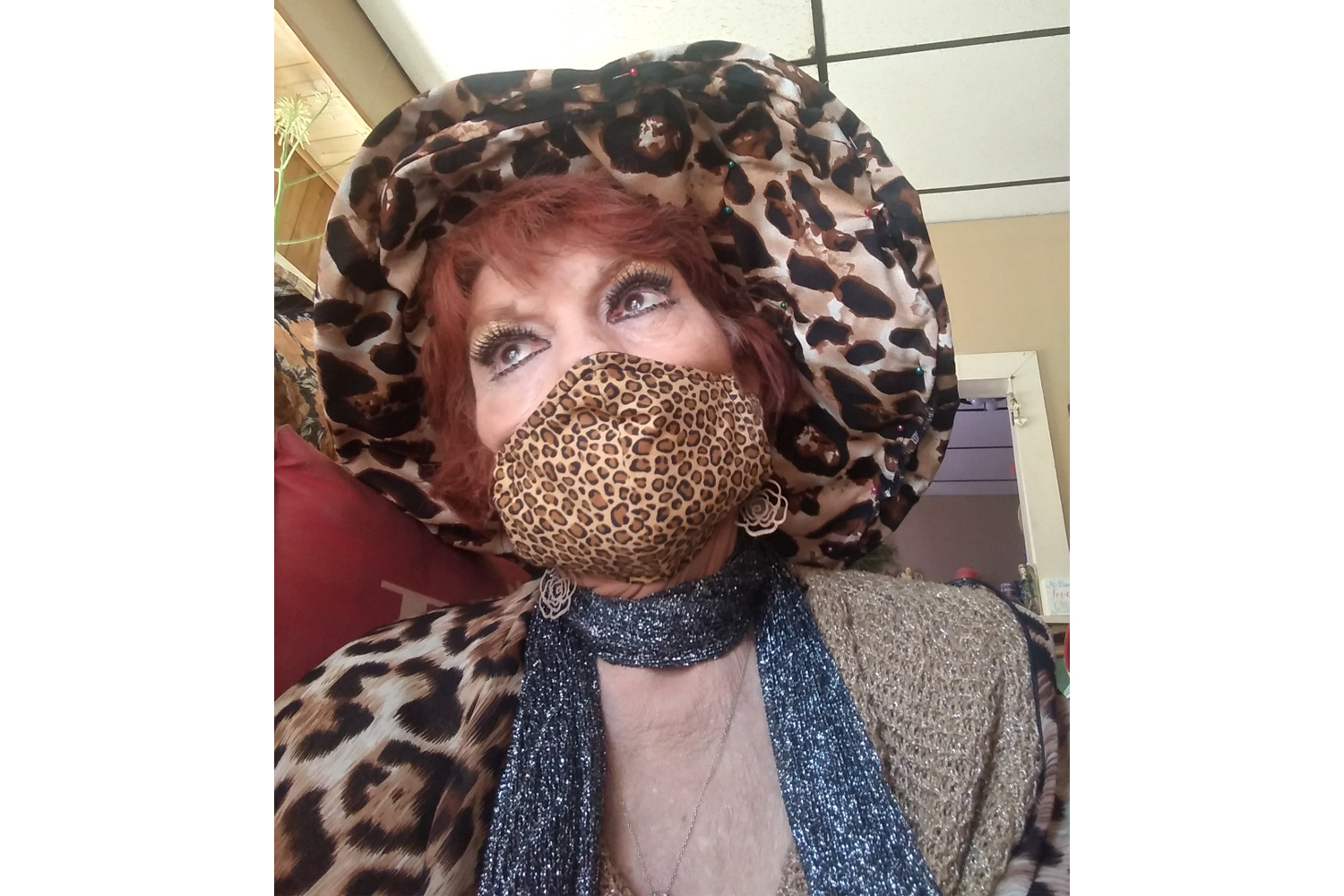 Bonita Borst in her cheetah-print mask.