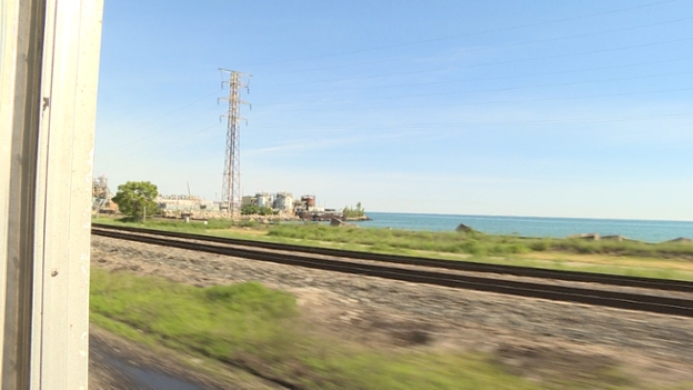 A view of Lake Michigan near the Illinois-Indiana state line from on board Amtrak's Pere Marquett