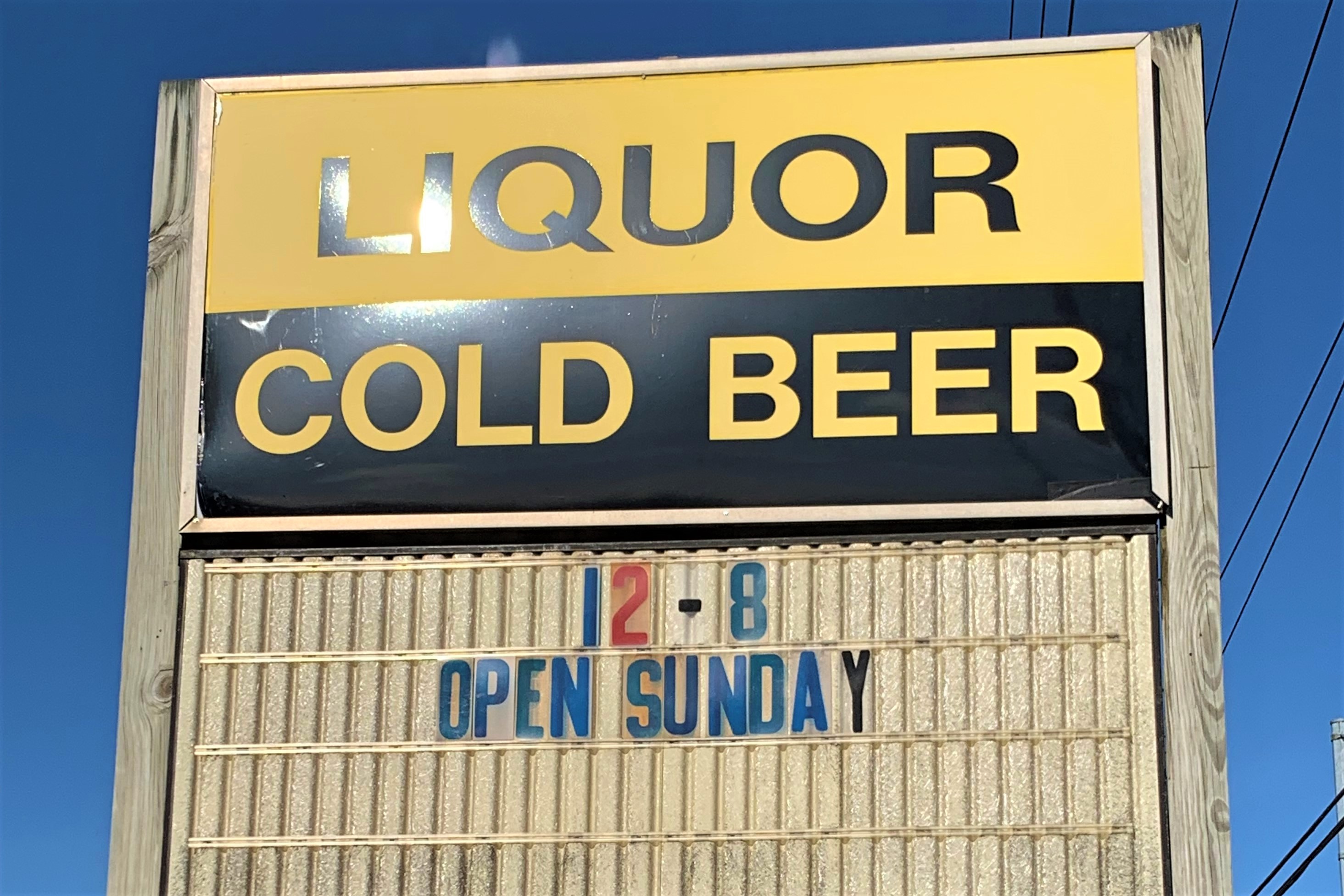 The sign outside The Beverage Shop in Ellettsville, Ind.