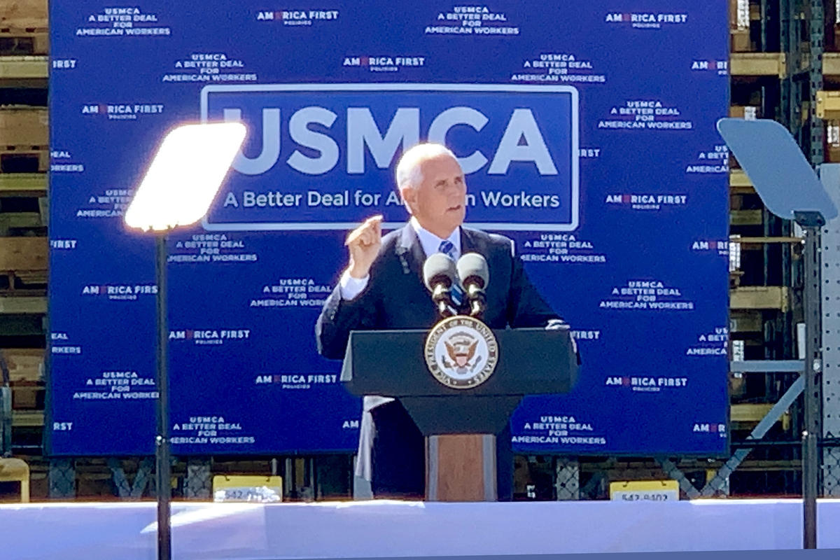 Vice President Mike Pence promotes the USMCA trade deal in Indianapolis, Sept. 26, 2019.