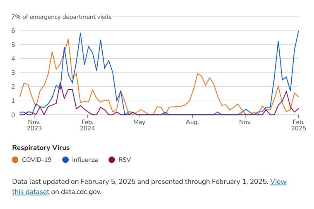 Influenza accounted for 6% of emergency room visits reported on Feb. 1 in Monroe, Brown, Greene and Owen counties.