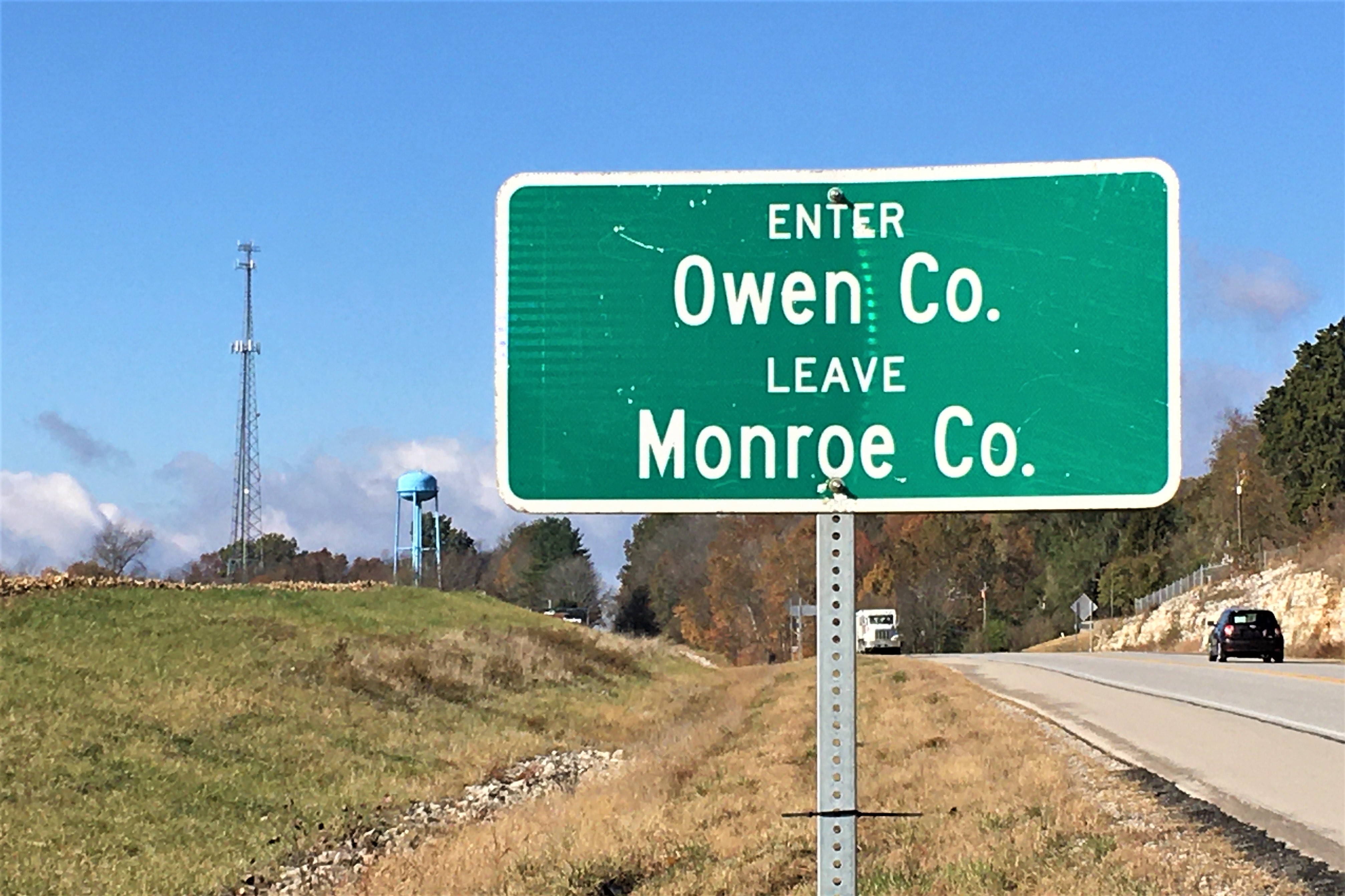 A sign that says "Entering Owen County."