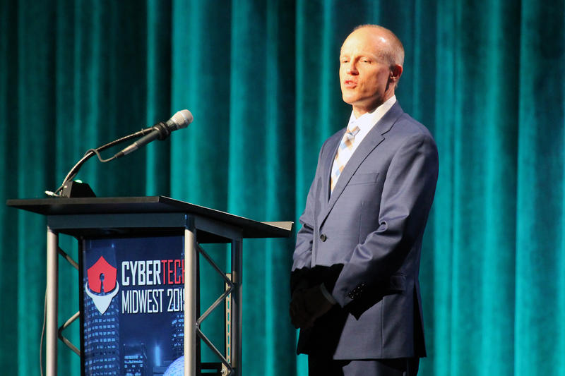 Rolls-Royce president of defense programs, Phil Burkholder, at the Cybertech Midwest conference in Indianapolis, July 2019.