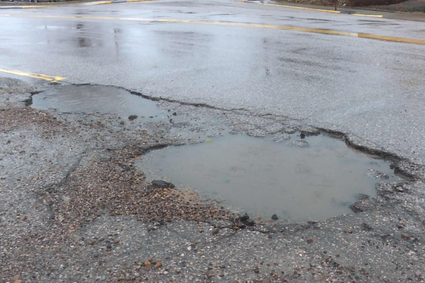 A pothole in Vanderburgh County.