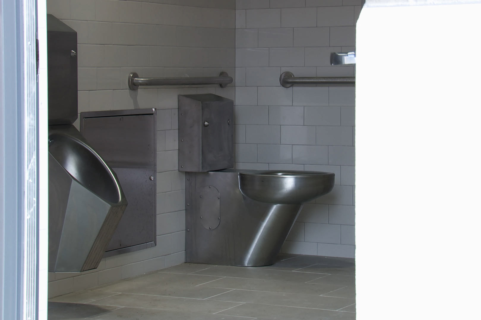 The interior of the public restrooms at the Fourth Street Garage.