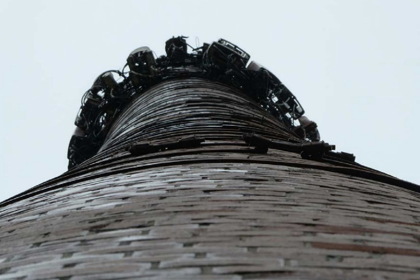 Johnson's Creamery smokestack from the ground