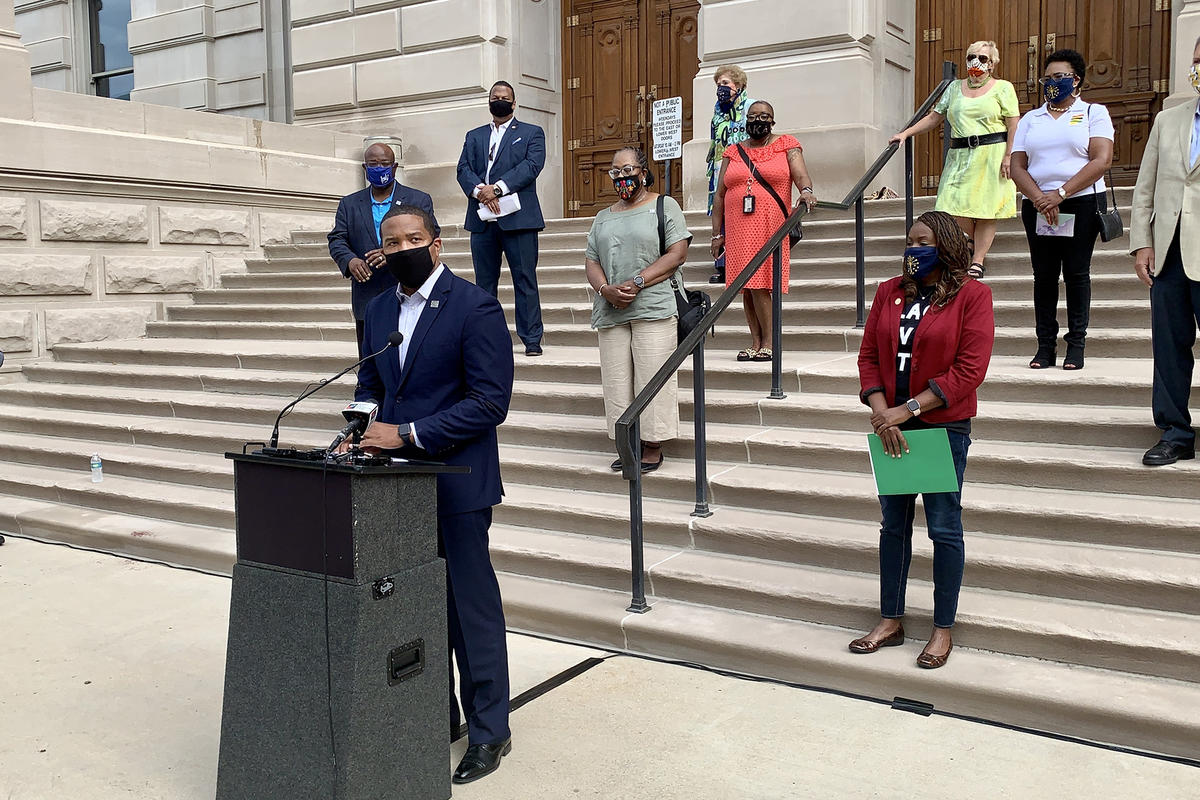 Sen. Eddie Melton (D-Gary) addresses police reform priorities as part of House and Senate Democrats&amp;apos; call for a special session of the General Assembly.