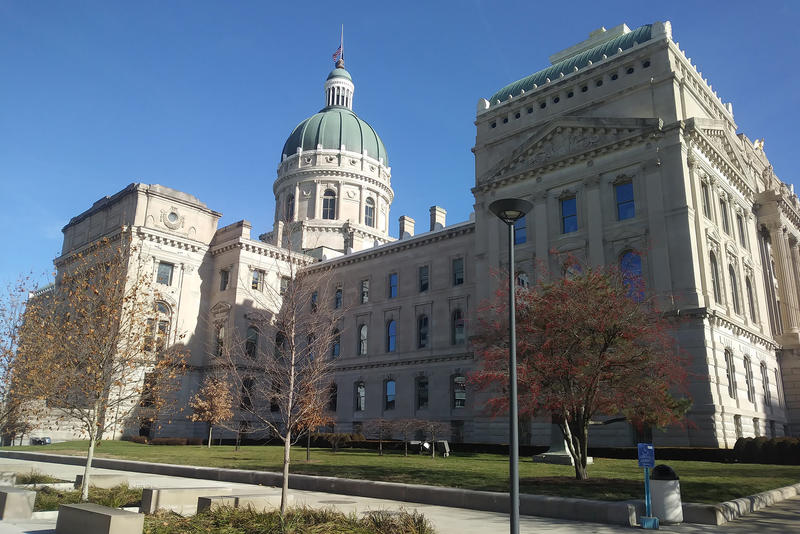 The Indiana Statehouse on a sunny day.