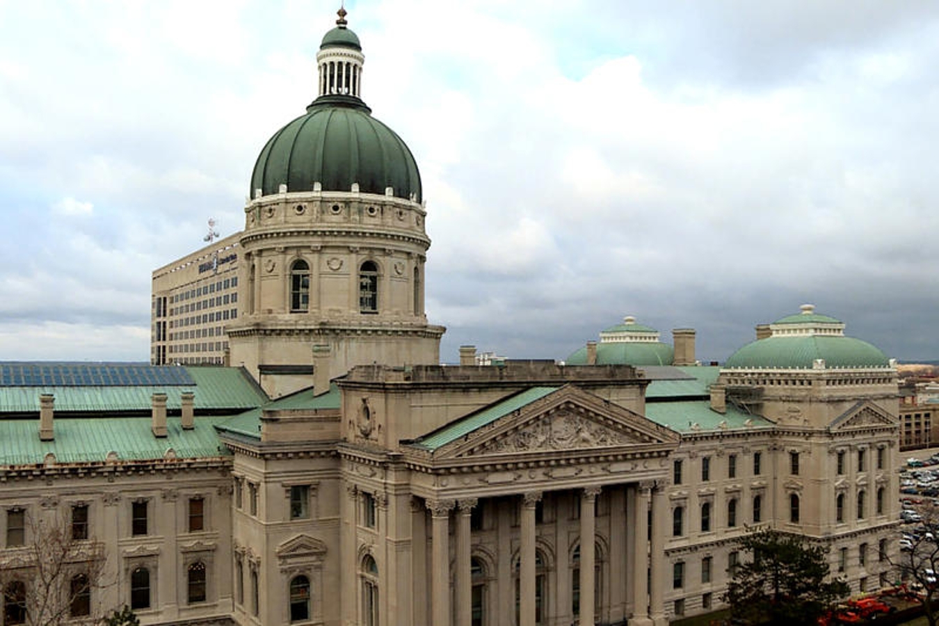 An exterior view of the Indiana Statehouse in Indianapolis.
