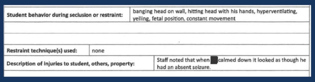 This is a copy of a seclusion report for Swinehart’s son from March 2022.