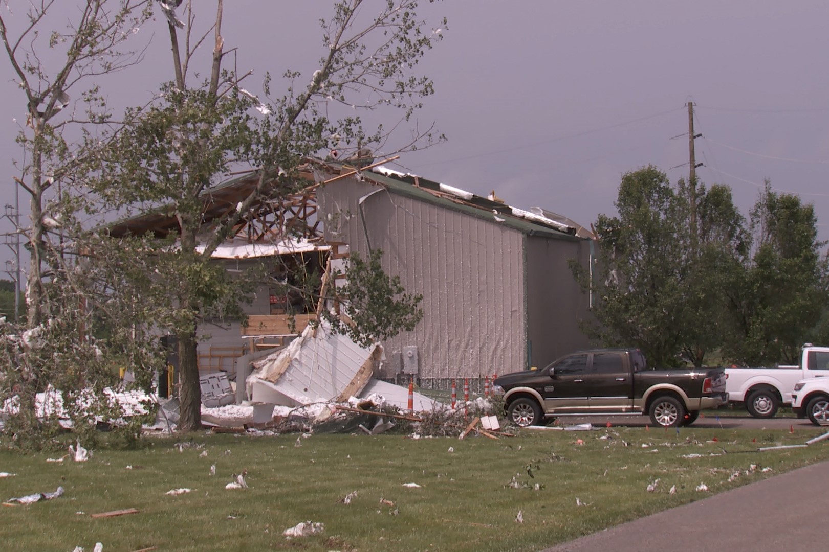 Damage to a building in Ellettsville after storms in June 2019.