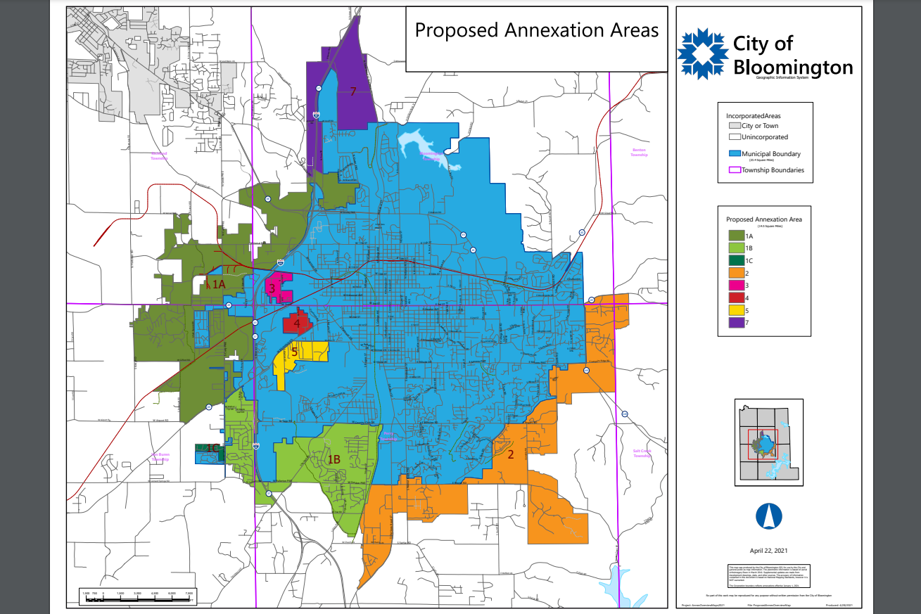 A map of the proposed annexation of Monroe County areas, April 21, 2021.