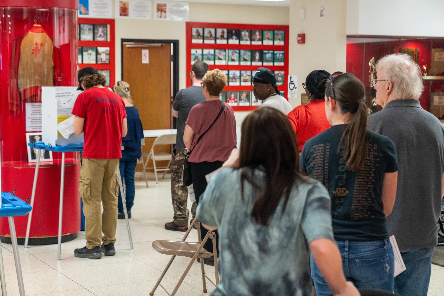 Voters in line at Jeffersonville High School in Clark County, Ind. Nov. 5