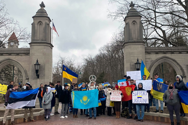 IU students and community members supporting the Ukrainian people after the Russia invasion.