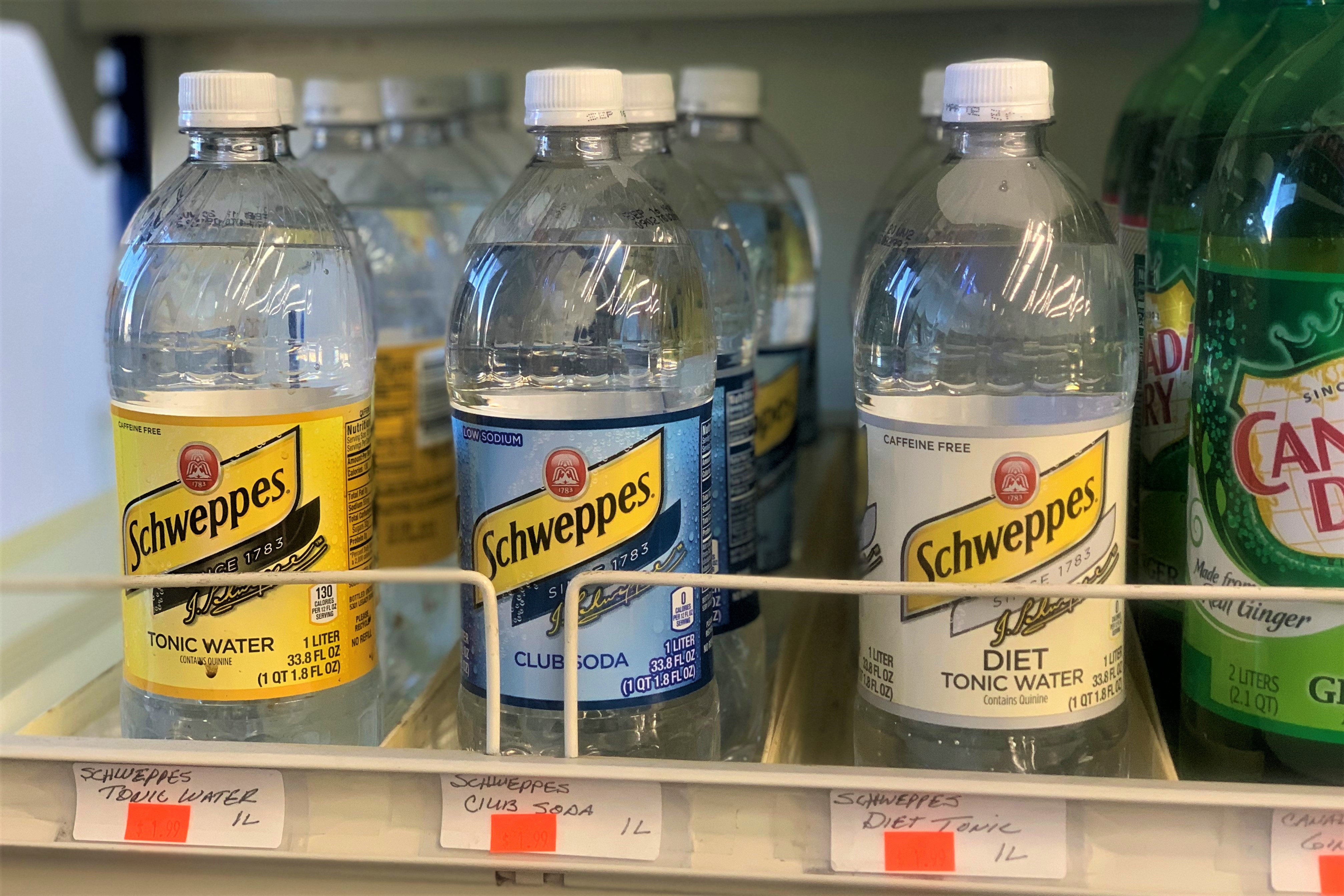 Un-refrigerated water on a shelf at the Beverage Shop in Ellettsville, Ind.