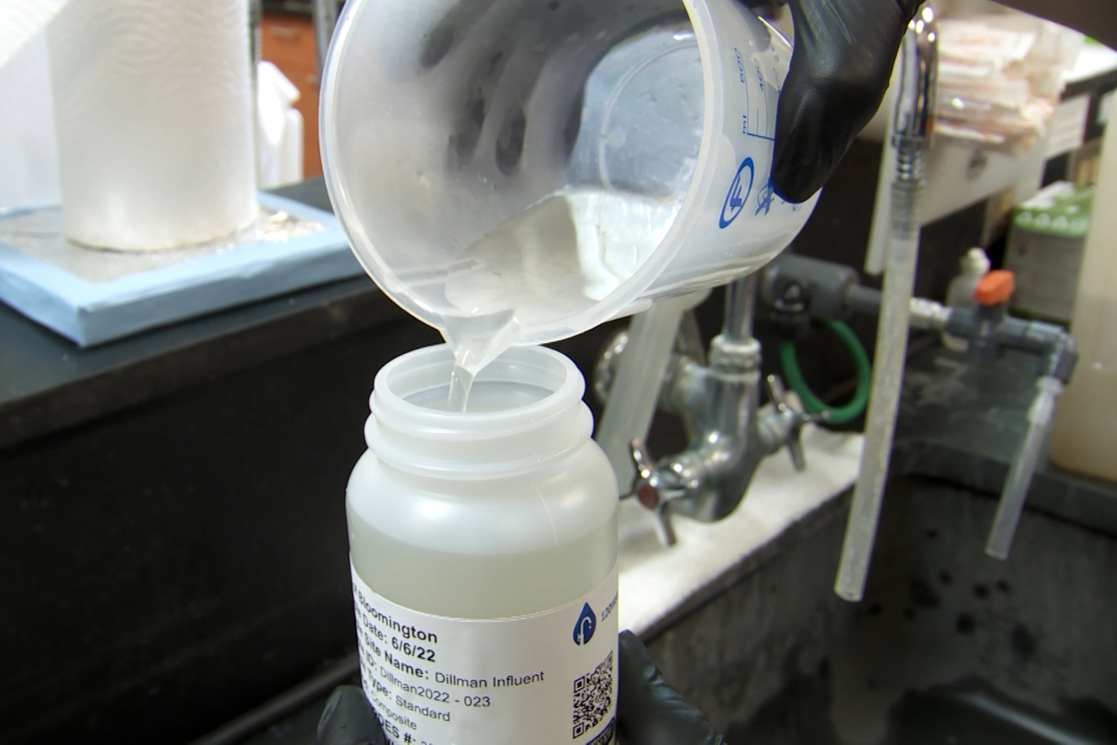 Wastewater is prepared for testing in a lab