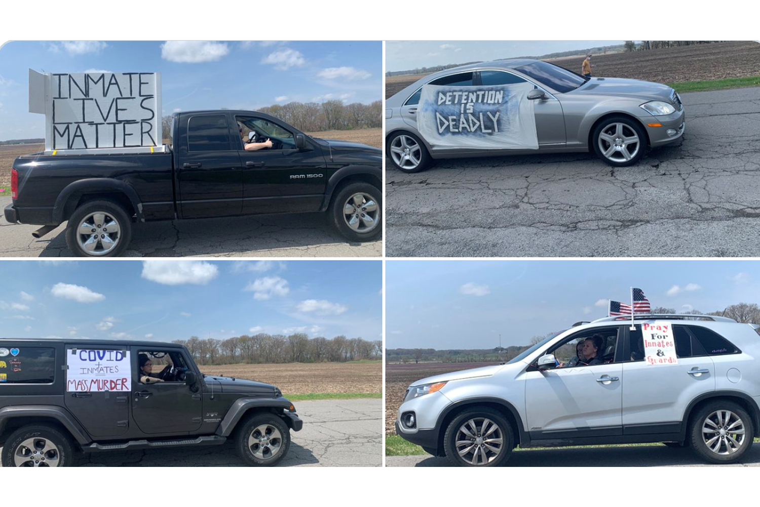 Images of protestors outside the Westville Correctional Facility Apr. 28, 2020.