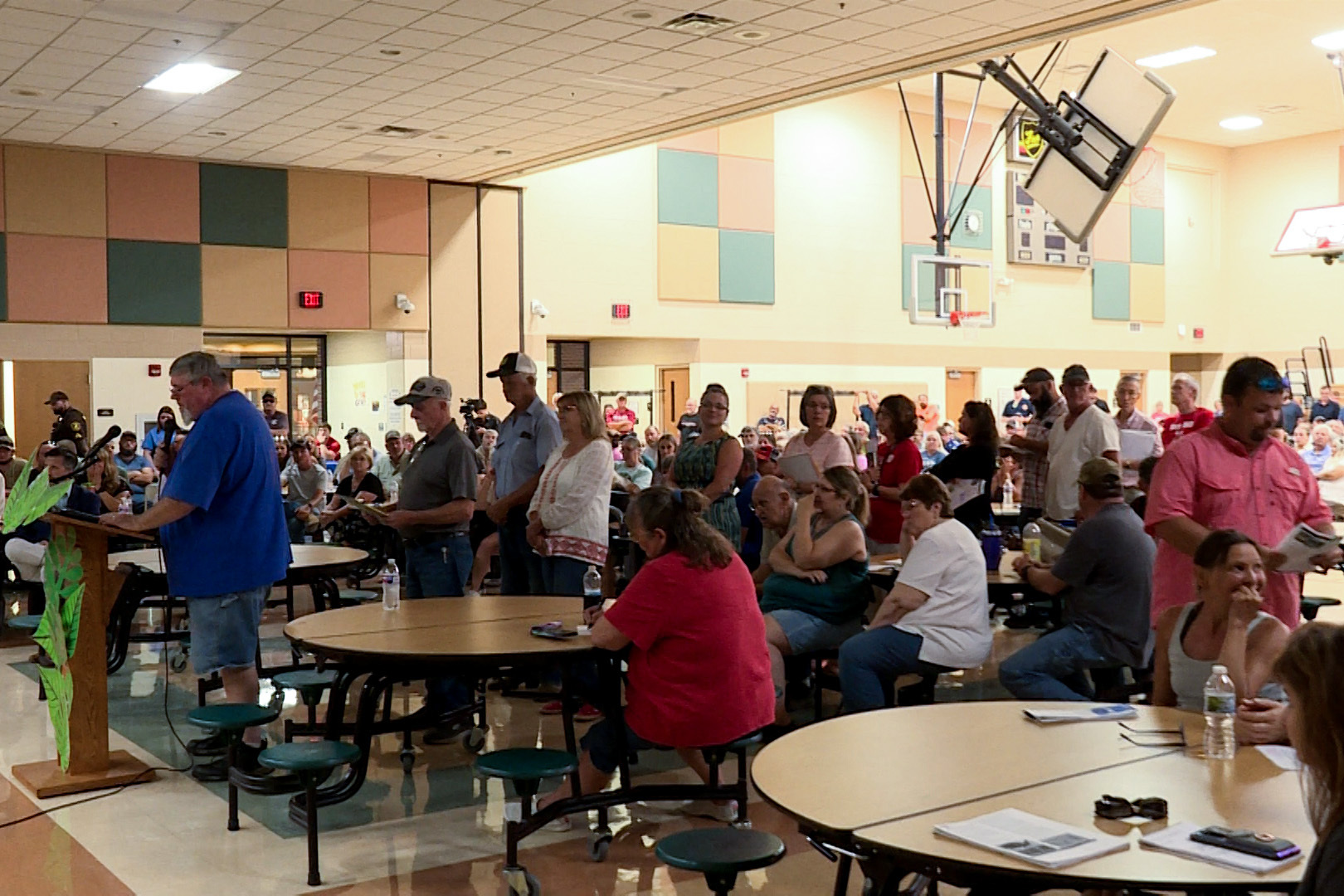 Vigo and Vermillion County residents line up to speak at the meeting held by Wabash Valley Resources on Tuesday, Aug. 22, 2023. (Rebecca Thiele/IPB News)